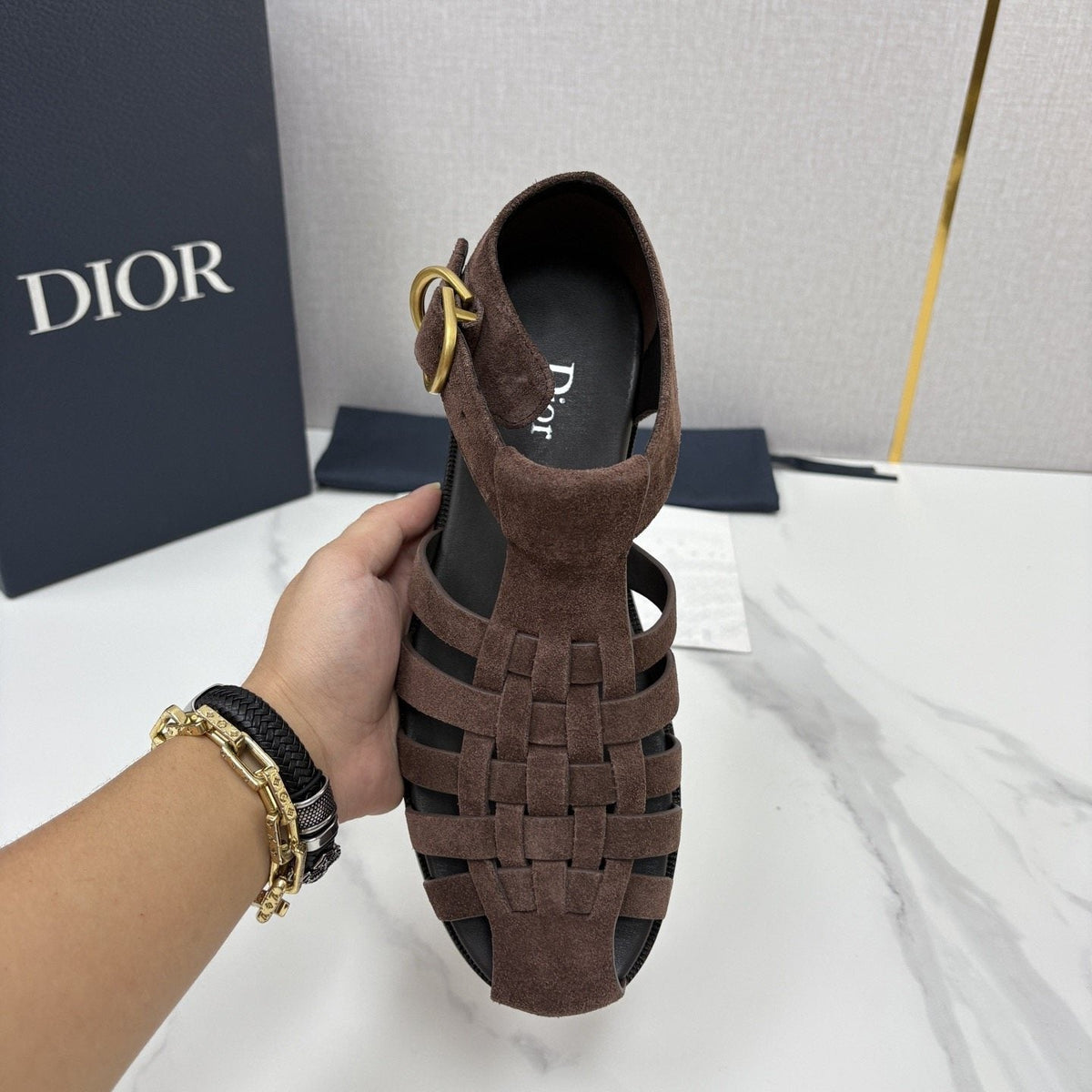 Dior Brown Woven Fisherman Sandals