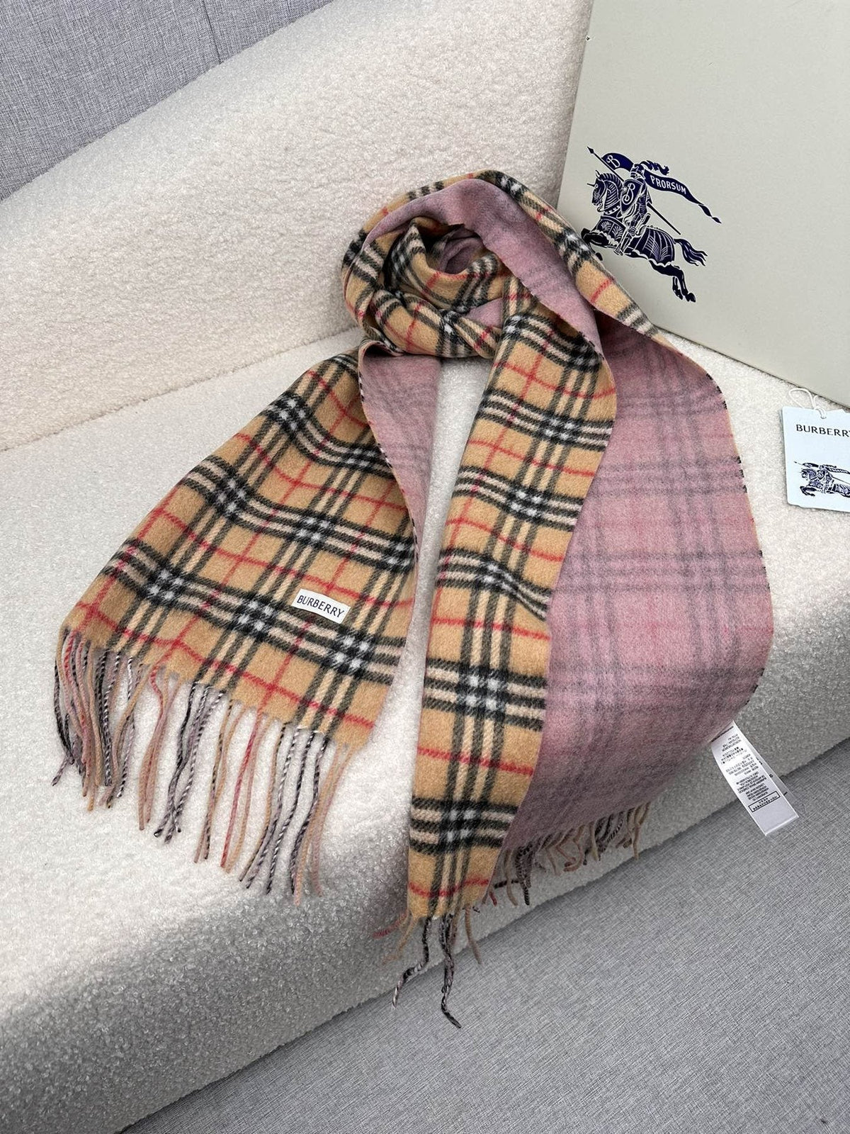 Burberry Reversible Fringed Plaid Scarf